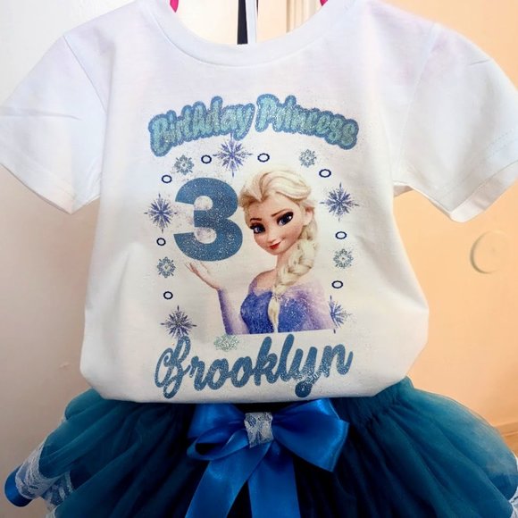 Snowflake Customize Outfit Blue Hair Bow Birthday Girl's HandMade Personalized